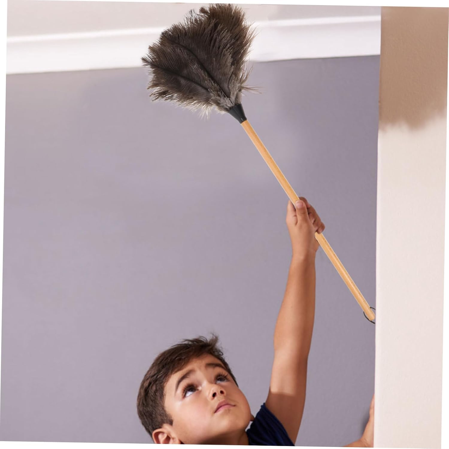 DOITOOL Plumero de pelo suave, escoba telescópica de avestruz, fregona de lavado de coche, plumero de madera, limpieza del hogar, herramienta de