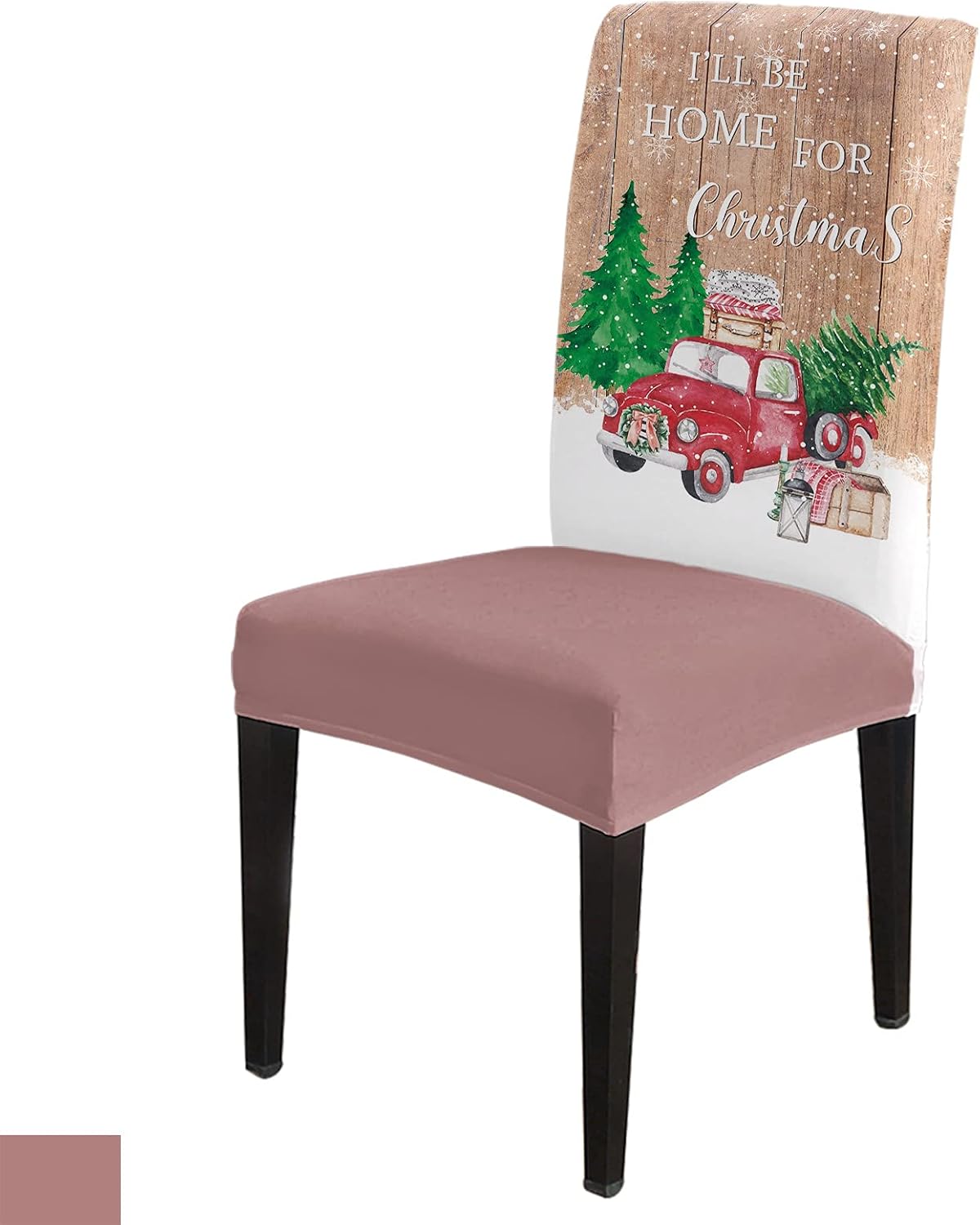 Chair Slipcovers, I’ll Be Home for Christmas Xmas Tree Truck Snow Old Wooden Plank Chair Covers Stretch Chair Cover Sets Chair Protectors for Dining