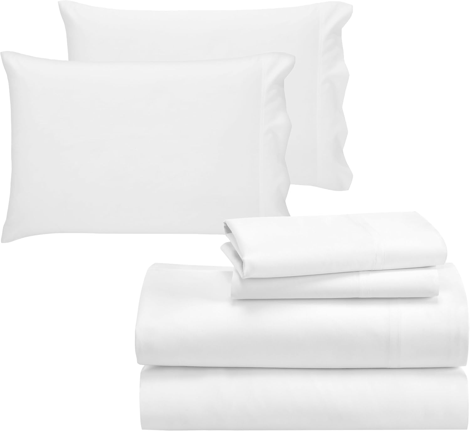 California Design Den Sábanas de satén de 600 hilos, tamaño King, color blanco puro, juego de ropa de cama suave de 6 piezas, 100% algodón puro de