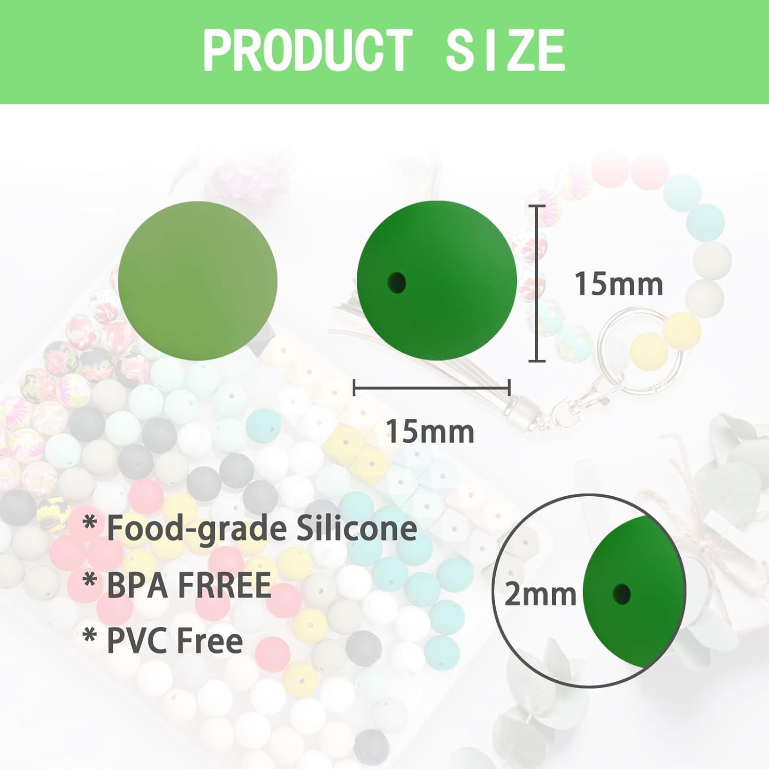 60 cuentas de silicona, cuentas de silicona de 0.59 pulgadas para hacer llaveros, cuentas de silicona redondas suaves para hacer pulseras, collares