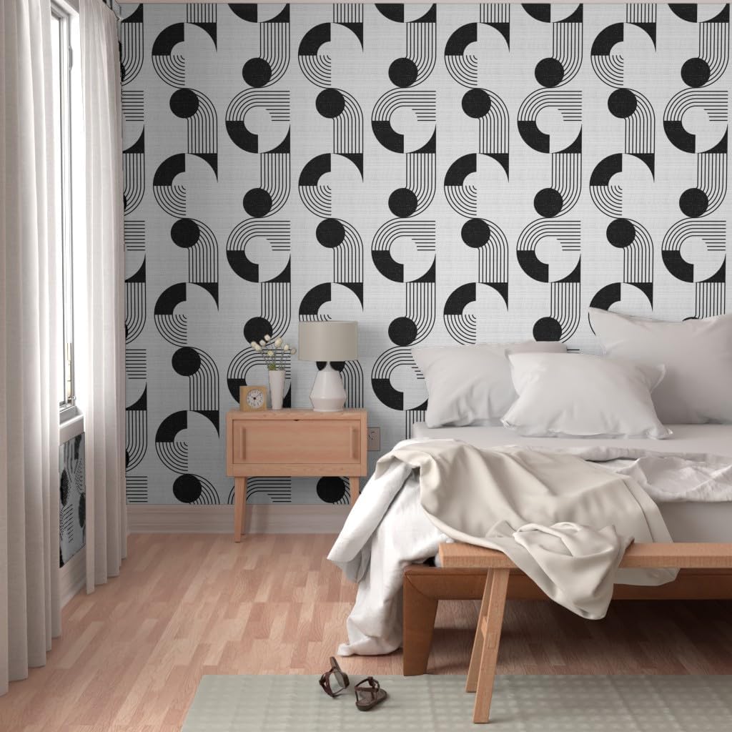Spoonflower Peel & Stick Wallpaper Swatch – Bauhaus Noodle Bowl Medium Scale Black White Circles Modern Geometric Dots Graphic Custom Removable