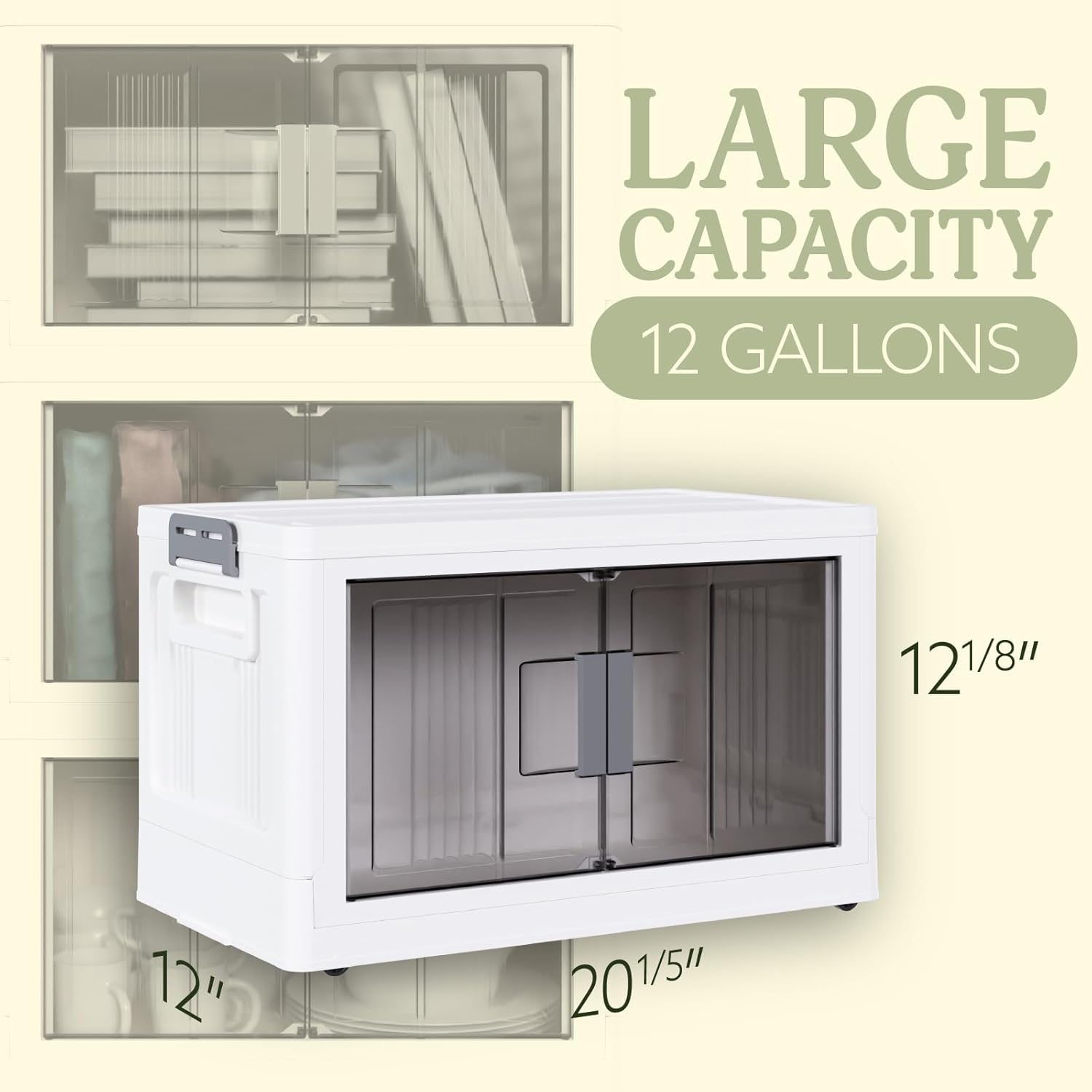OlarHike Contenedores de almacenamiento de 34 cuartos de galón con tapas, caja de almacenamiento plegable con puertas y ruedas, contenedores de