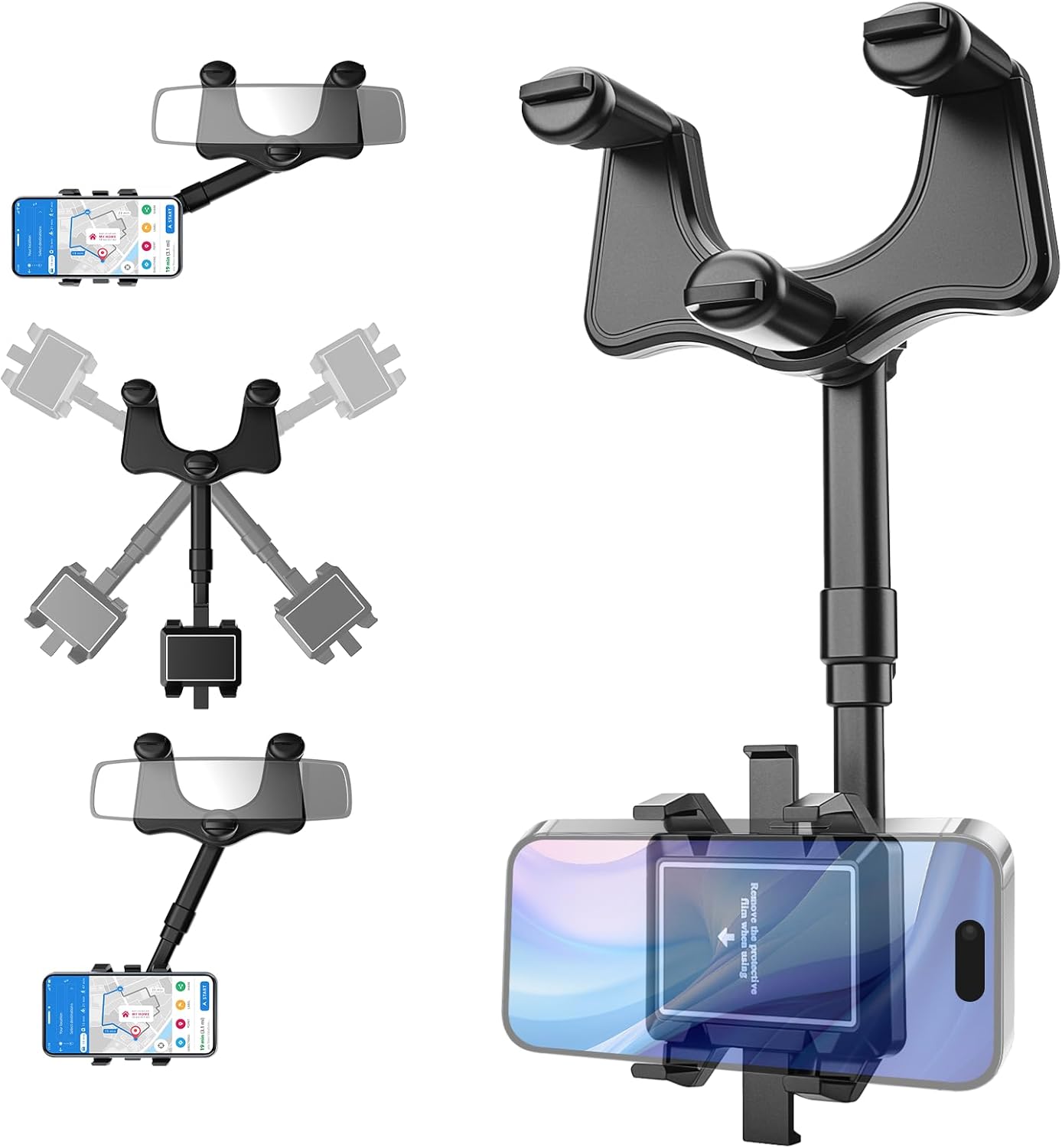 Soporte de teléfono para espejo retrovisor de automóvil, soporte para teléfono para tu automóvil con brazo ajustable, soporte giratorio de 360  para