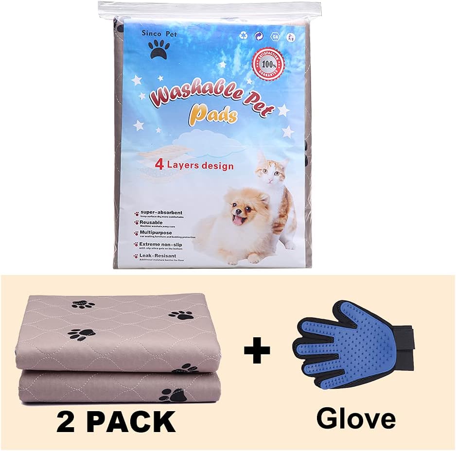 SincoPet – Tapete lavable para orina y guantes de aseo para perros, tapete reutilizable superabsorbente, impermeable y antideslizante, para