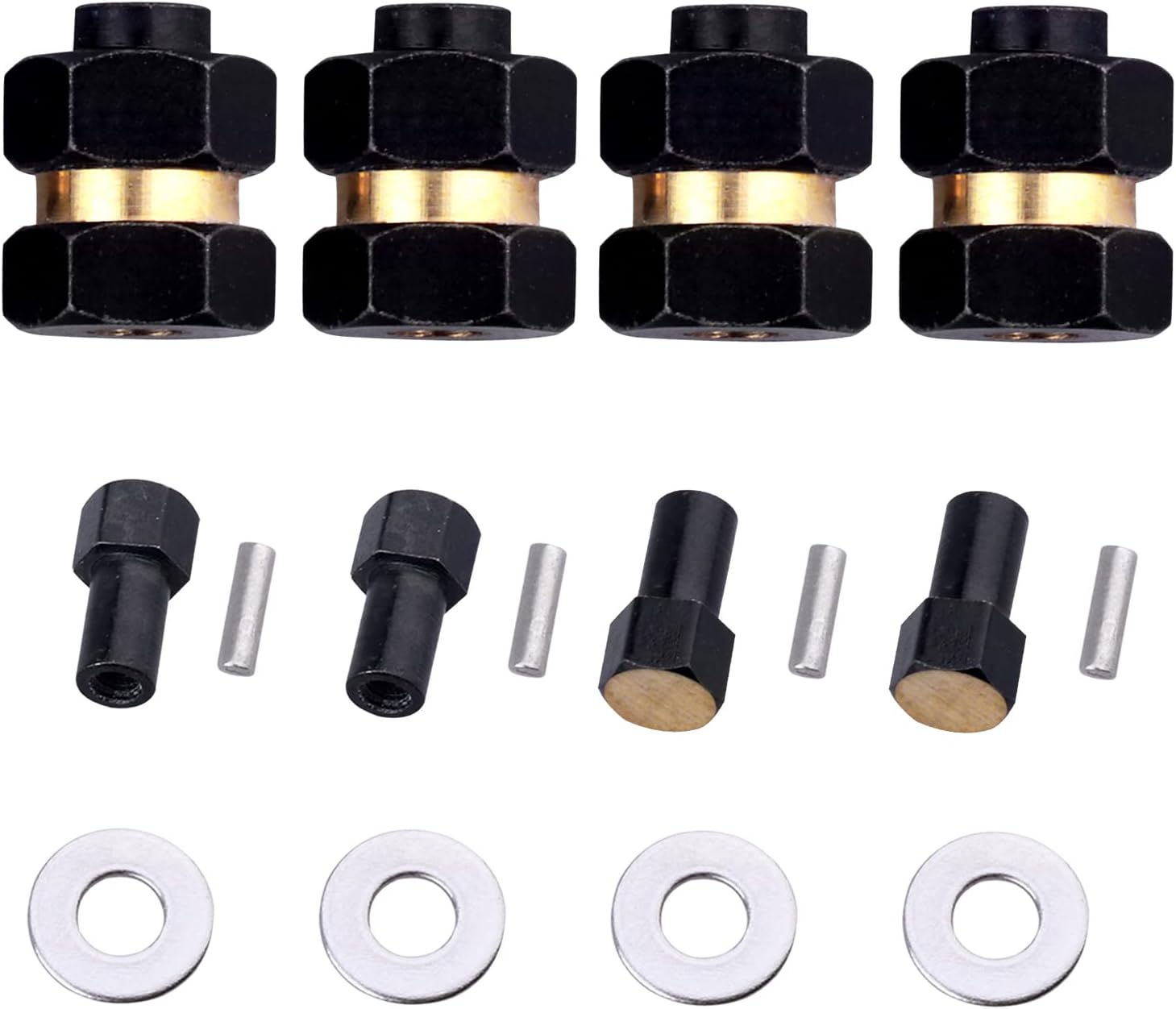AllinRC Nudillos de dirección de latón con rodamientos de bolas compatibles con Axial 1 24 SCX24 RC Crawler Car Upgrades Parts (negro dorado)