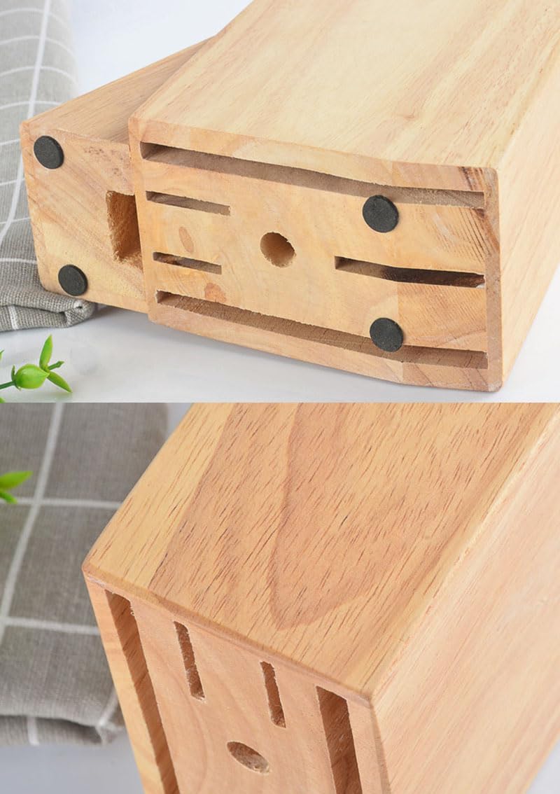 Ousyaah Estante de madera para cuchillos, soporte universal para bloque de cuchillos con ranuras para tijeras y varilla de afilar, cuchillos