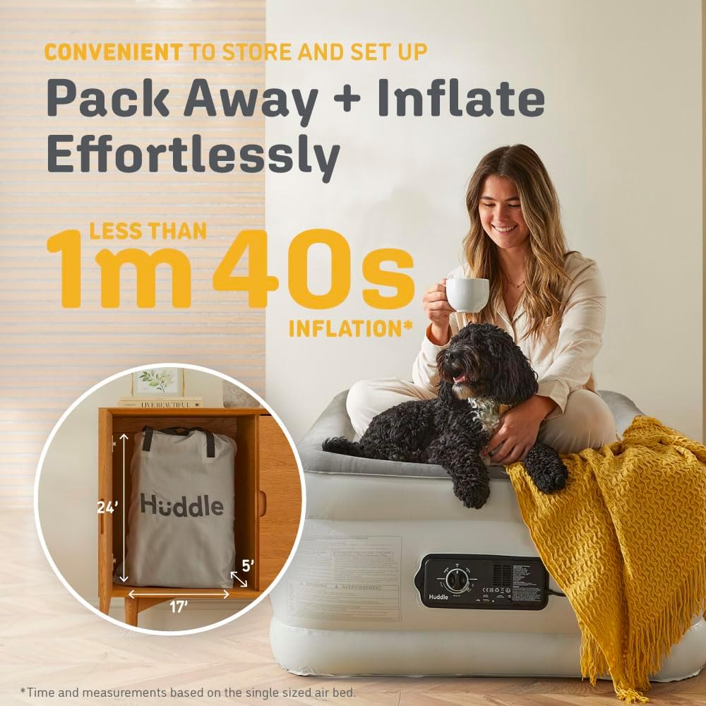 Huddle Cama de aire de lujo con tecnología patentada de doble bomba SlumberGuard Premium  Tecnología de cama de aire autoinflada y antidesinflado