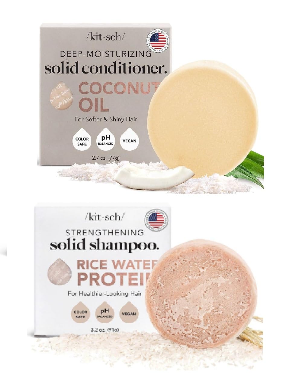 Kitsch Barra de acondicionador de aceite de coco y barra de champú de agua de arroz con descuento