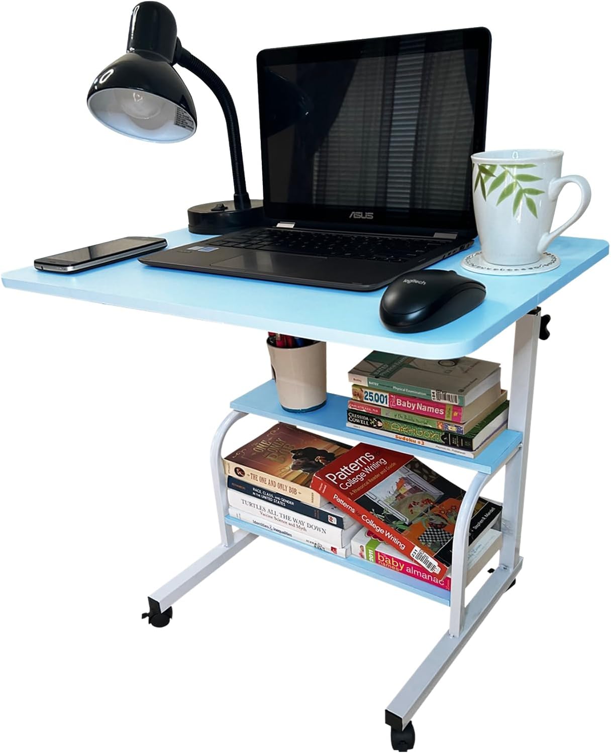 Escritorio ajustable para computadora portátil, pequeño escritorio móvil delgado con ruedas para dormitorio, sofá, sala de estar, estudio,