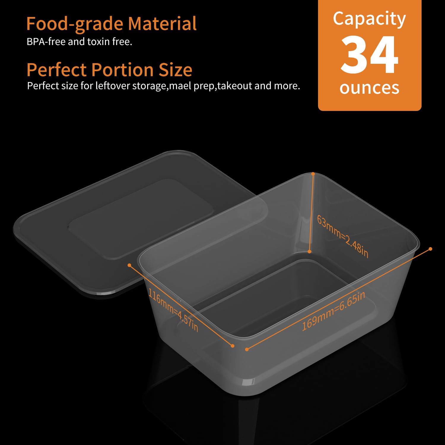 Contenedores de preparación de comidas, paquete de 50 recipientes de almacenamiento de alimentos con tapas, caja Bento desechable reutilizable de