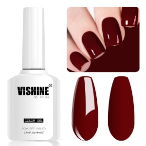 Vishine Esmalte de uñas de gel rojo oscuro, 0.6 onzas líquidas, esmalte de gel semipermanente, curado con luz UV para arte de uñas, manicura en Vishine Esmalte de uñas de gel rojo oscuro, 0.6 onzas líquidas, esmalte de gel semipermanente, curado con luz UV para arte de uñas, manicura en