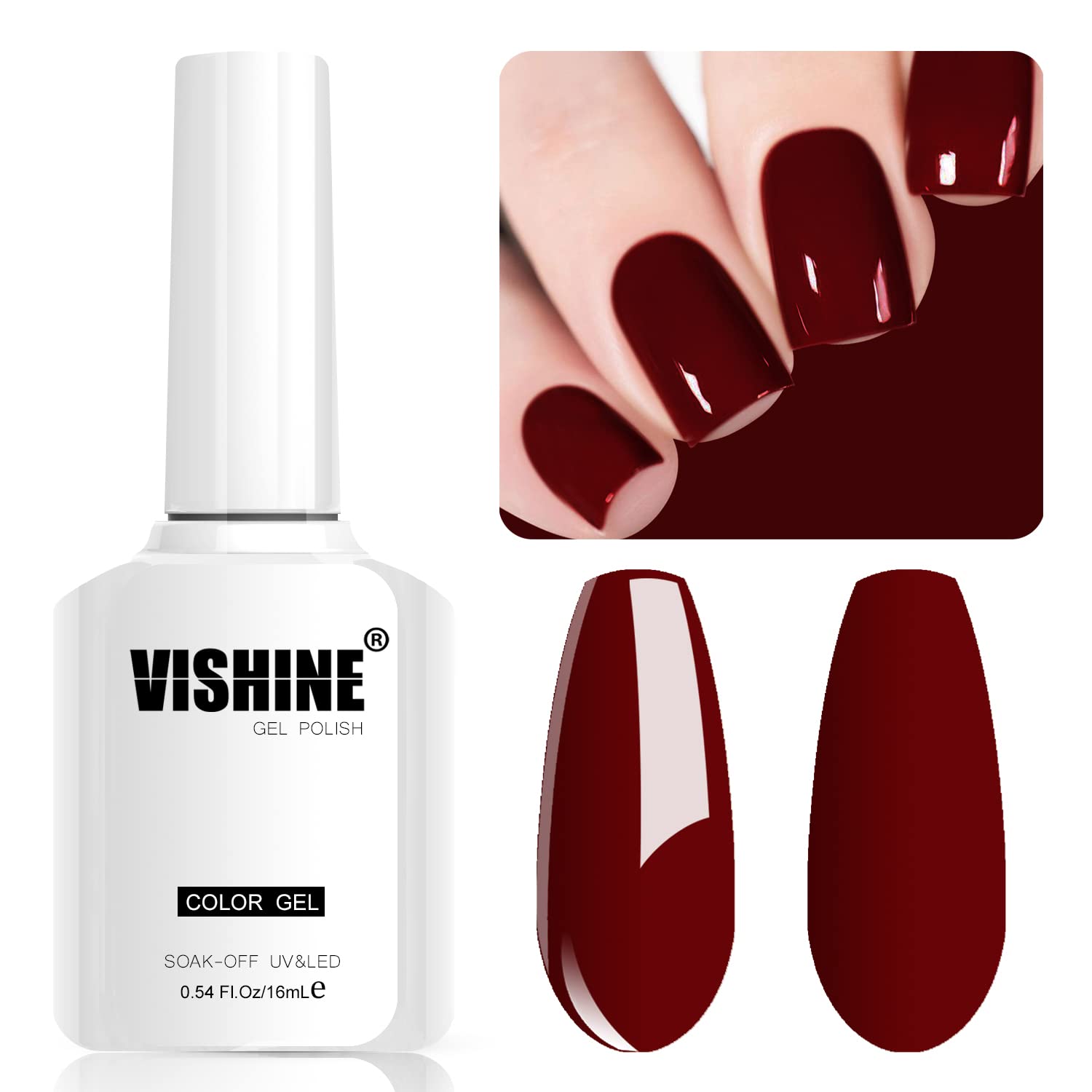 Vishine Esmalte de uñas de gel rojo oscuro, 0.6 onzas líquidas, esmalte de gel semipermanente, curado con luz UV para arte de uñas, manicura en