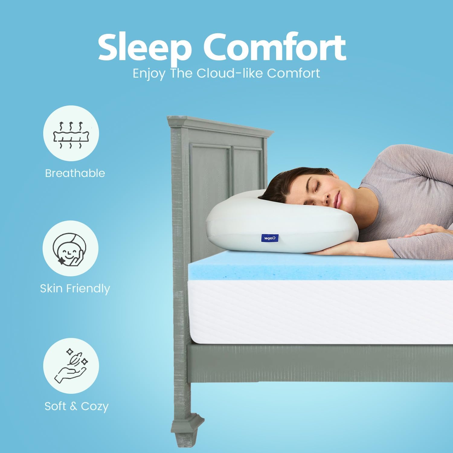 PayLessHere Cubrecolchón de espuma viscoelástica de gel de 2 pulgadas, con certificado CertiPUR-US, fácil de limpiar, (tamaño individual)