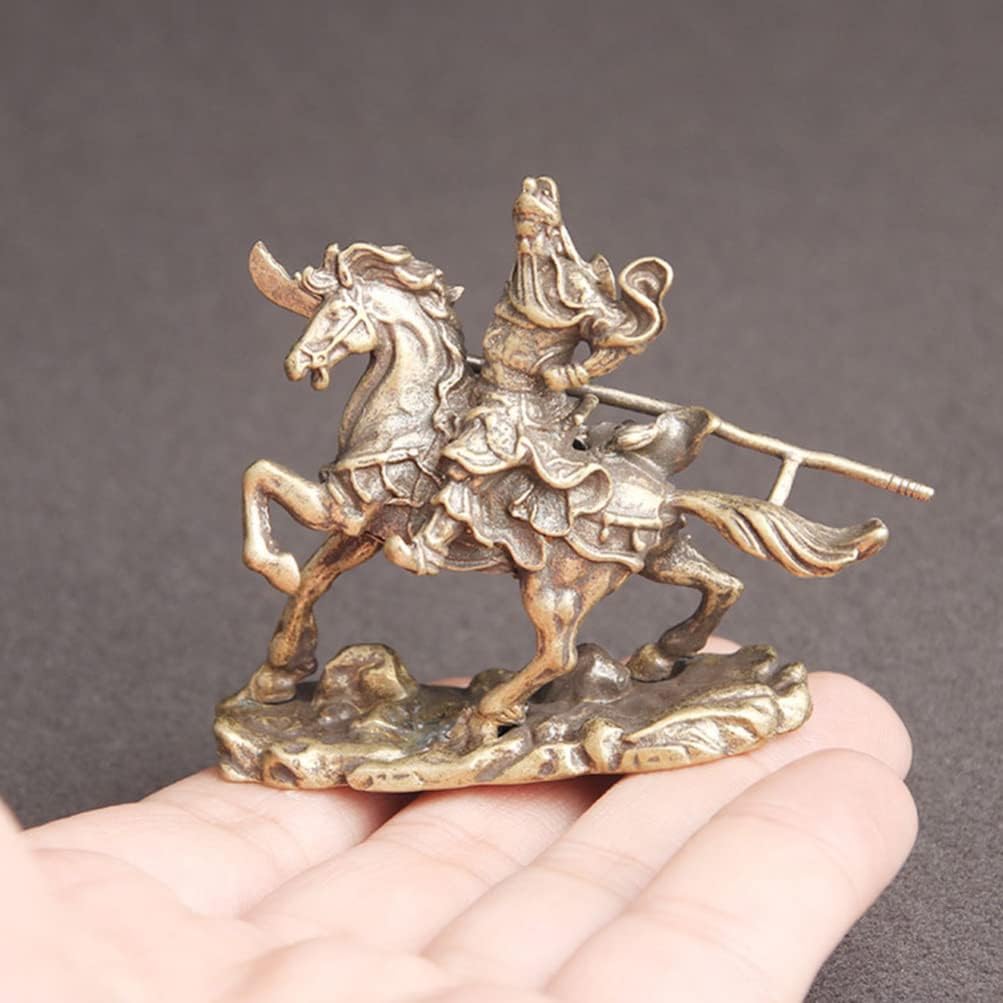 ULTNICE Regalos chinos de Feng Shui de latón para montar a caballo Figuritas de escritorio Lucky Horse Riding Estilo Artístico Decoración Guan Yu