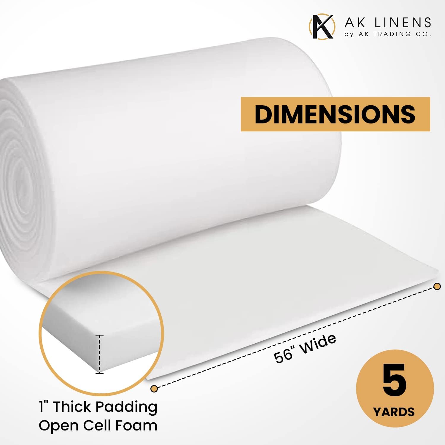 AK TRADING CO. Acolchado de espuma de 58 pulgadas de ancho x 1 pulgada de grosor – 5 yardas