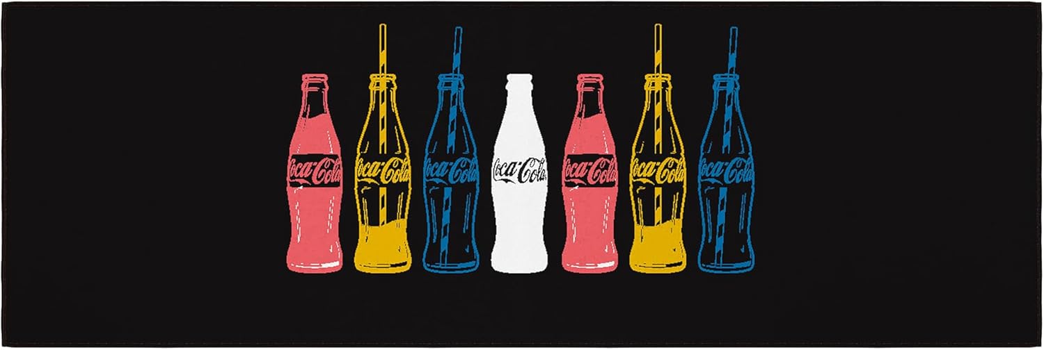 Coca-Cola – Alfombra antideslizante de goma con diseño de botellas coloridas, lavable a máquina, 2 x 5 pies, para sala de estar, decoración de