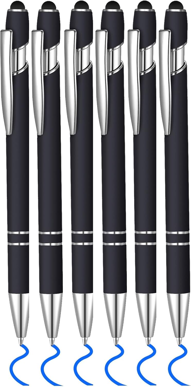 Lragvtbk 6 bolígrafos de tinta azul con punta de lápiz digital 2 en 1, bolígrafos de metal, para pantallas táctiles, colegio, oficina, compañeros de