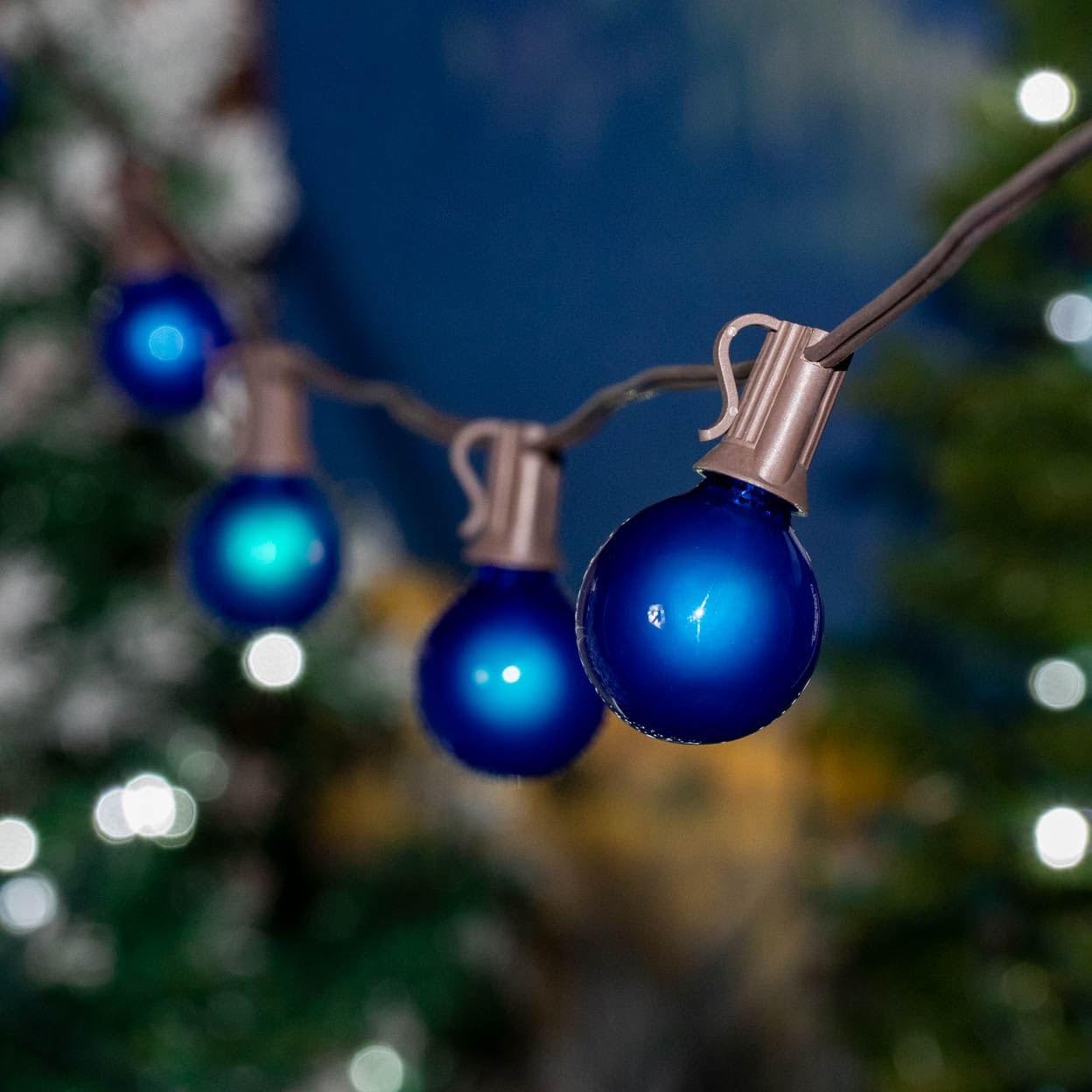 Guirnalda de luces G40 para patio con 25 bombillas de globo azul, luces colgantes de jardín, luces vintage para patio trasero, luces de cadena para