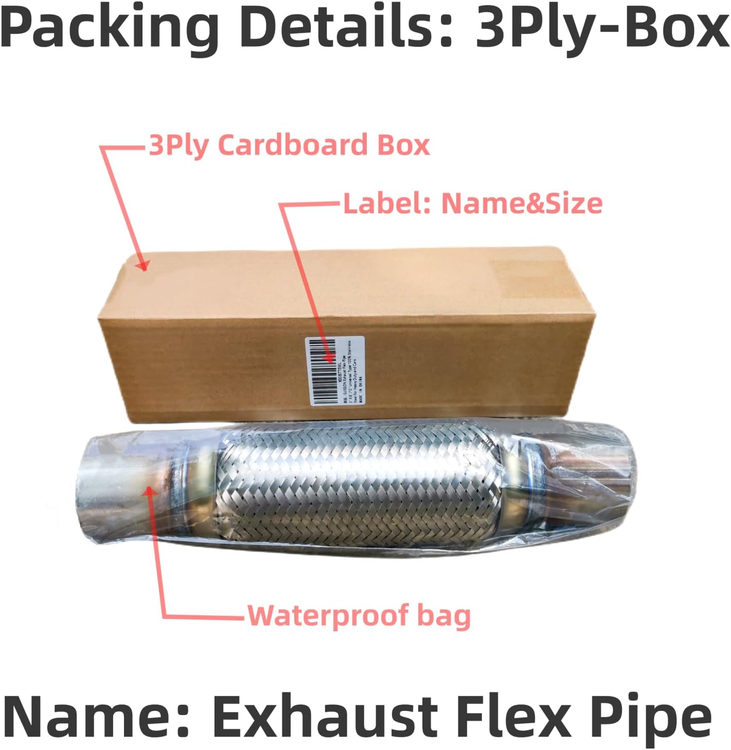 SUISSON Tubo flexible de escape 2 “X6″10” tipo universal 100% acero inoxidable para automóviles pesados