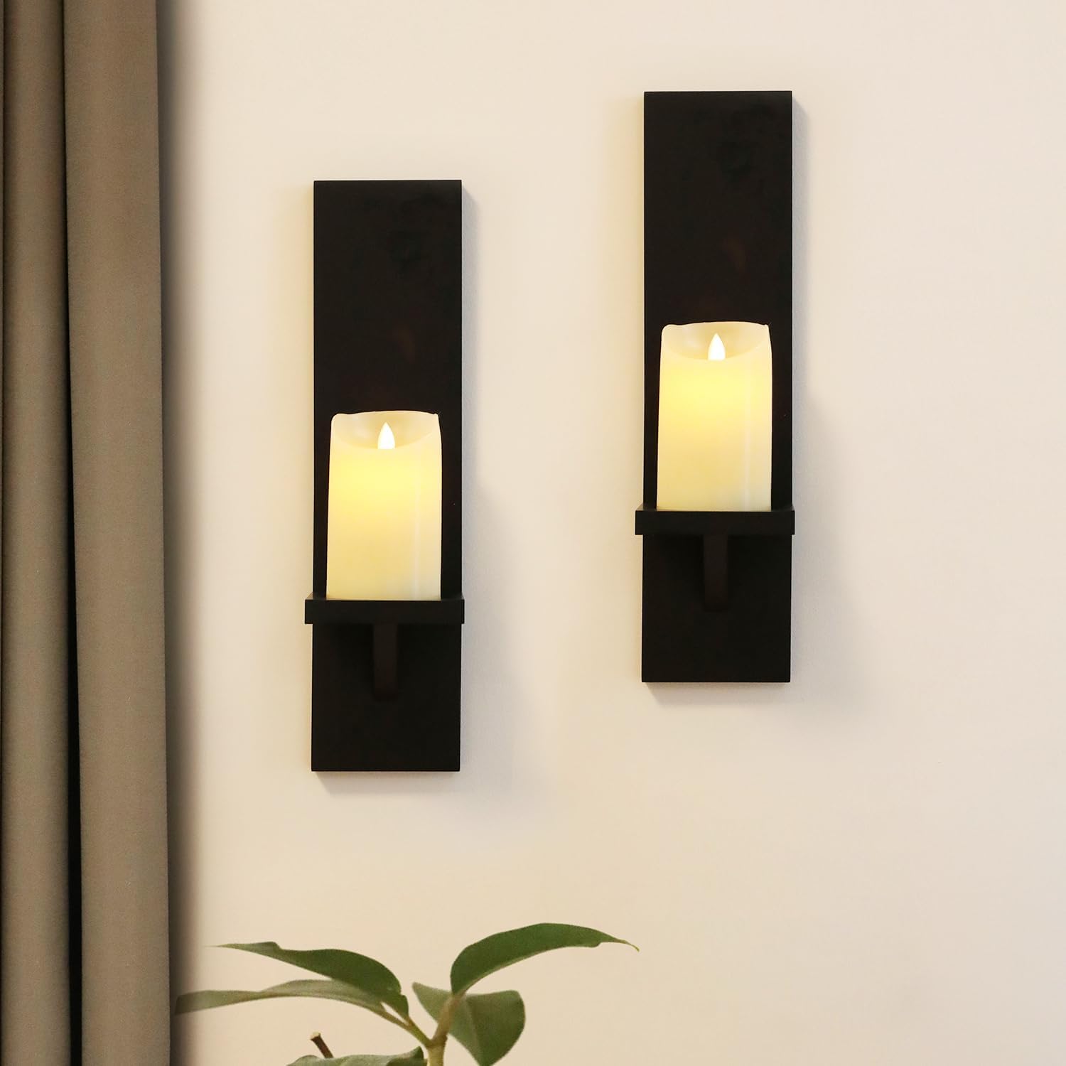 NIKKAPOETRY Juego de 2 candelabros de pared de madera y vidrio negros de 16 pulgadas