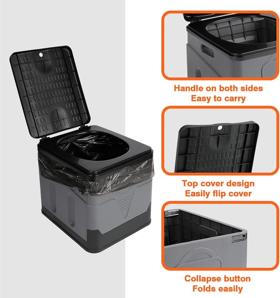 Inodoro portátil, inodoro plegable portátil, inodoro plegable con tapa, inodoro de viaje al aire libre, inodoro de viaje de camping (negro)