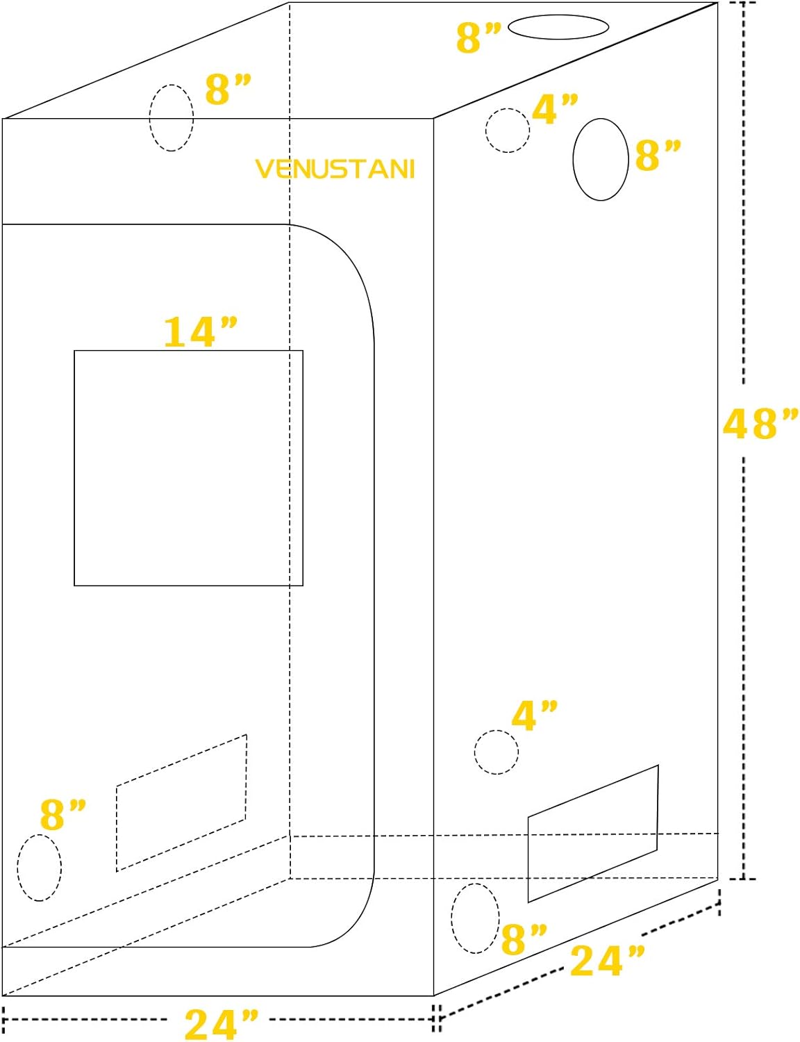 VTH – Tienda de cultivo hidropónico Mylar resistente al agua, 24 x 24 x 48 pulgadas, reflectante, para jardín, habitación oscura con ventana de