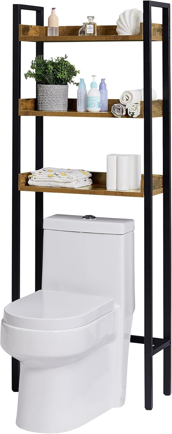 VECELO Almacenamiento sobre el inodoro, organizador de baño industrial de 3 niveles con patas ajustables, estantes multifuncionales, gran capacidad,
