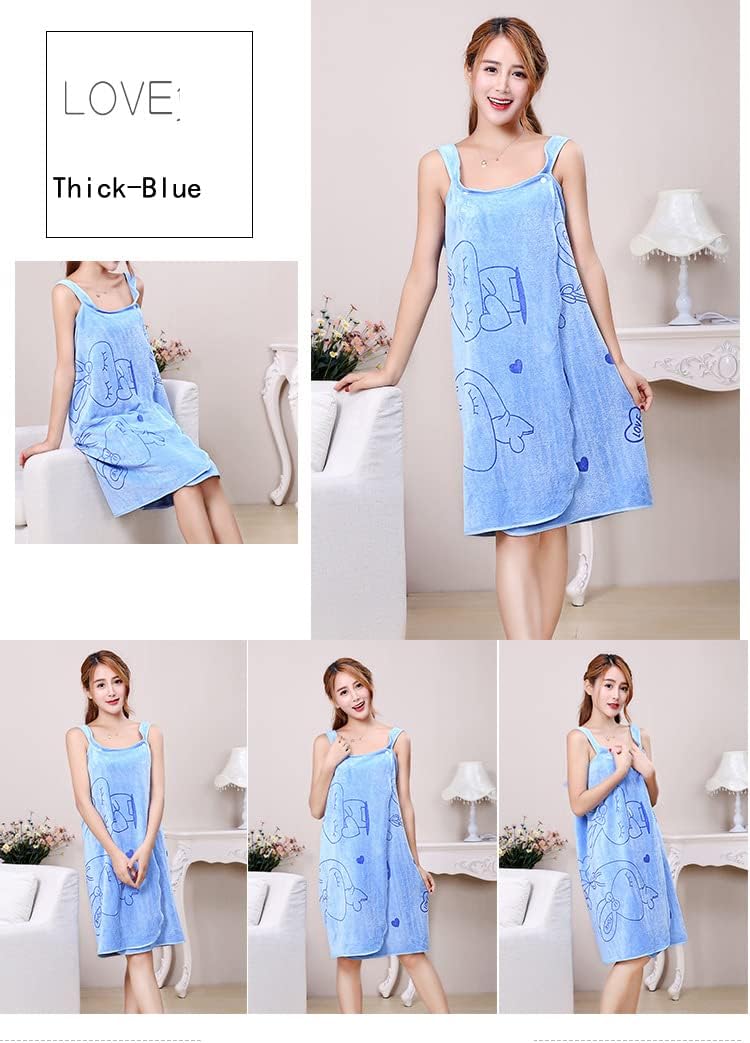 Toallas de baño para mujeres y niñas, bata de baño de microfibra ligera de verano, encantadora falda de baño para adultos, pijama (grueso-azul)