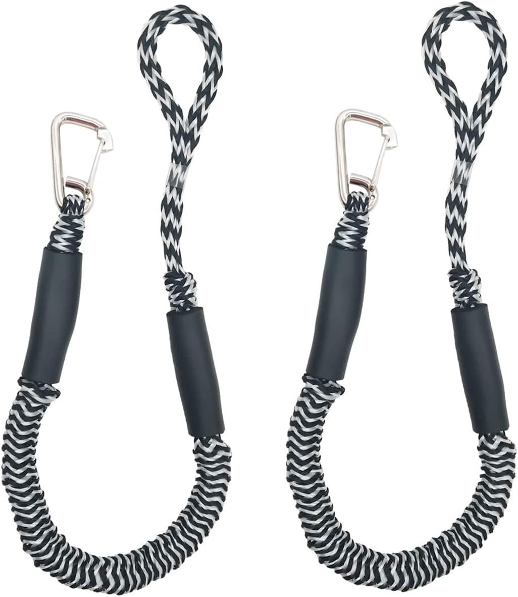 Paquete de 2 líneas de muelle de barco, accesorios de moto acuática con clip inoxidable, línea de amarre elástica que absorbe los golpes, líneas de
