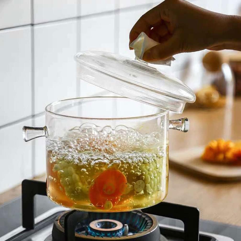 GANAZONO Hervidor de té – Cuencos de vidrio transparente, cacerola con tapa y asa, resistente a la cocina, utensilios de cocina transparentes para