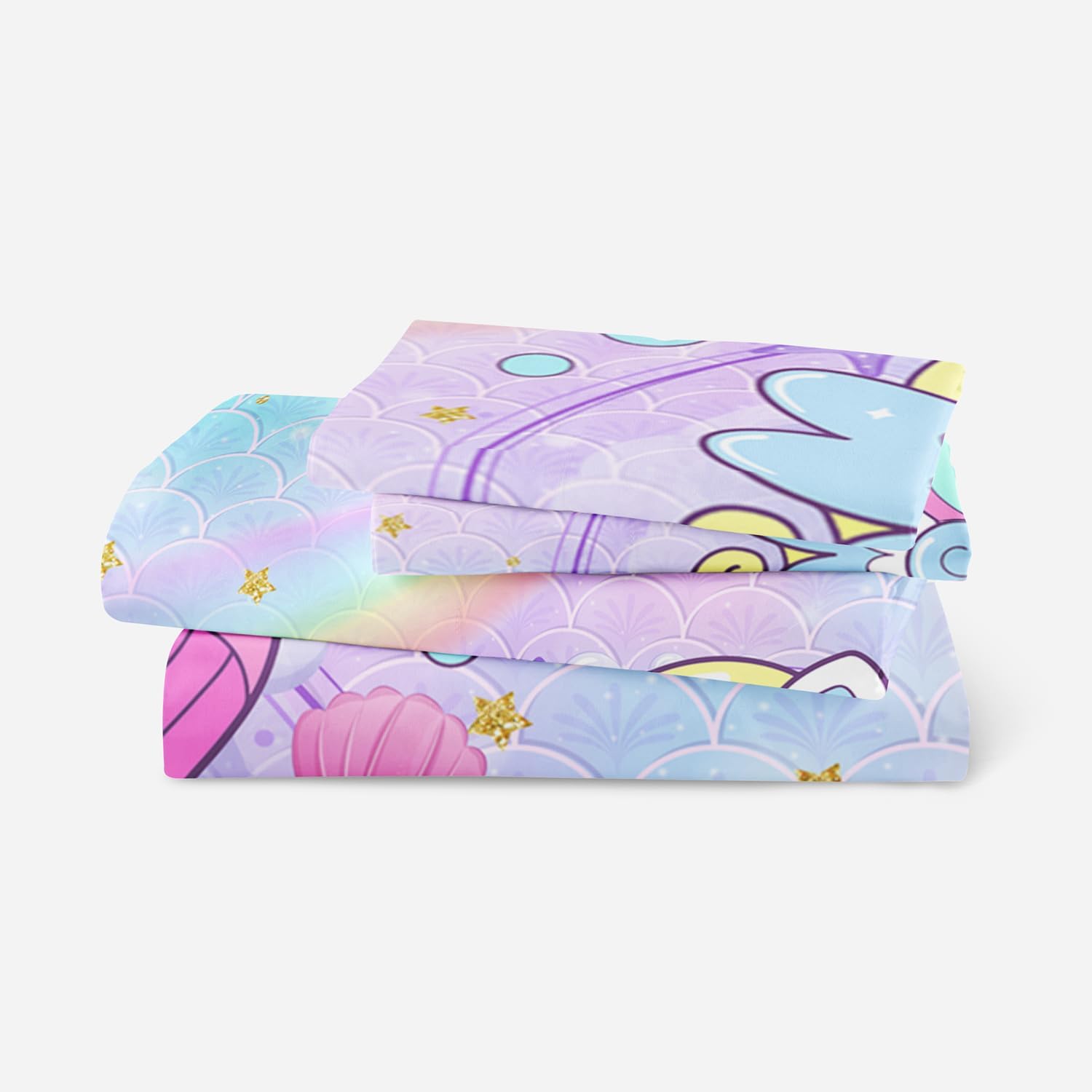 BailiPromise Juego de sábanas de sirena para niños, tamaño Queen, con estampado de unicornio y arcoíris, unicornio y estrella de mar, adecuado para