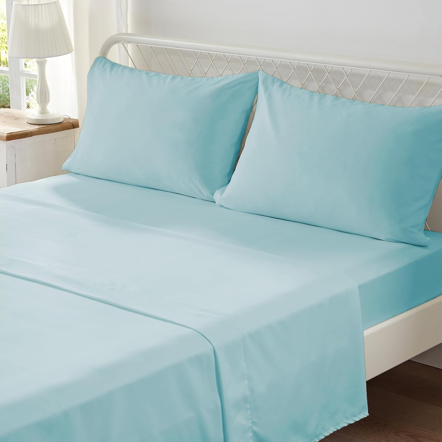 Anluoer – Juego de edredón tamaño Queen, color celeste, con relieve, 7 piezas, para todas las estaciones, incluye 1 edredón, 2 fundas de almohada, 2