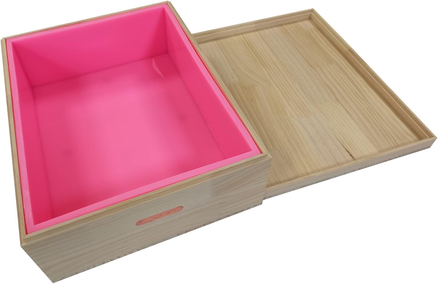 Molde de jabón de silicona de gran tamaño con estuche de madera de 32 libras, 512 onzas, 14.5 L, molde de losa de silicona con tapa de caja de