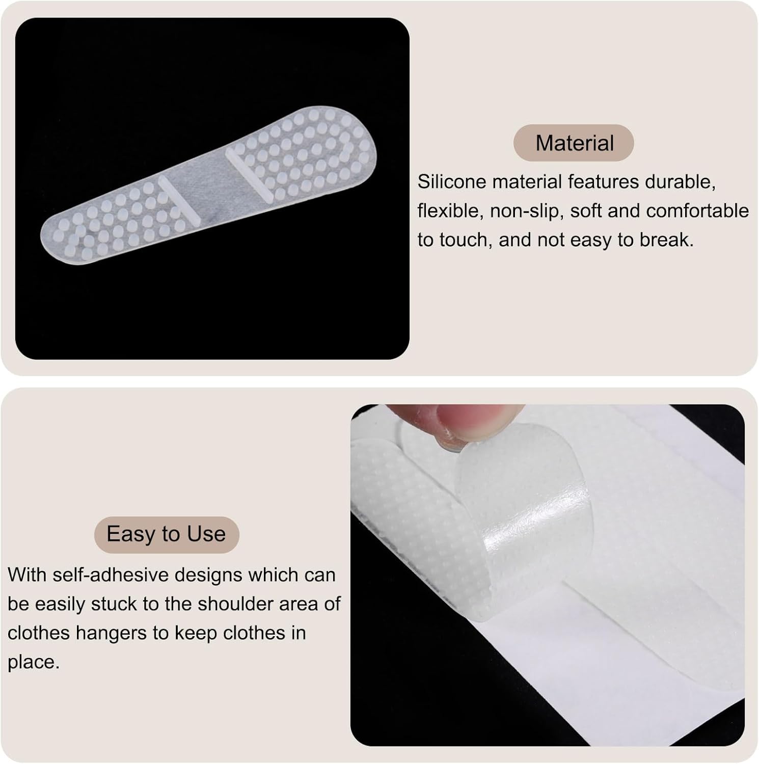 uxcell 25 tiras adhesivas de silicona antideslizantes para colgar ropa para perchas de madera y plástico, transparentes (2.95 x 0.79 pulgadas)