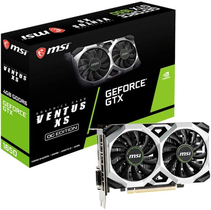 MSI Gaming GeForce GTX 1650 128-Bit HDMIDPDVI 4GB GDRR6 HDCP Soporte DirectX 12 VR Ready OC tarjeta gráfica (GTX 1650 D6 Ventus XS OC)