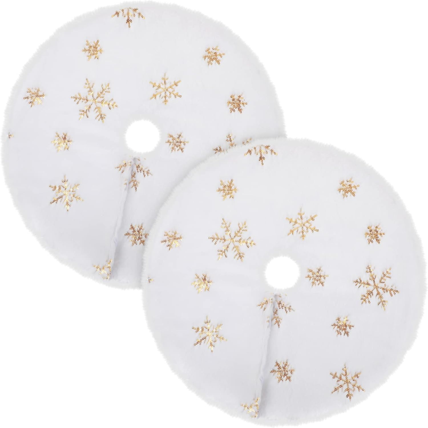 2 faldas de árbol de Navidad de 15 pulgadas, falda pequeña de fieltro blanco para árbol de Navidad, faldas de árbol de lentejuelas pequeñas, patrón