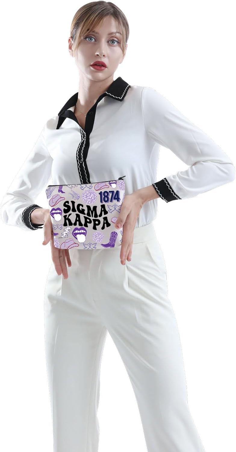 POFULL SK Parafernalia griega regalo Greek Sorority Cosmetic Bag para mujeres y niñas, Bolsa de cosméticos SIGMA K-APPA