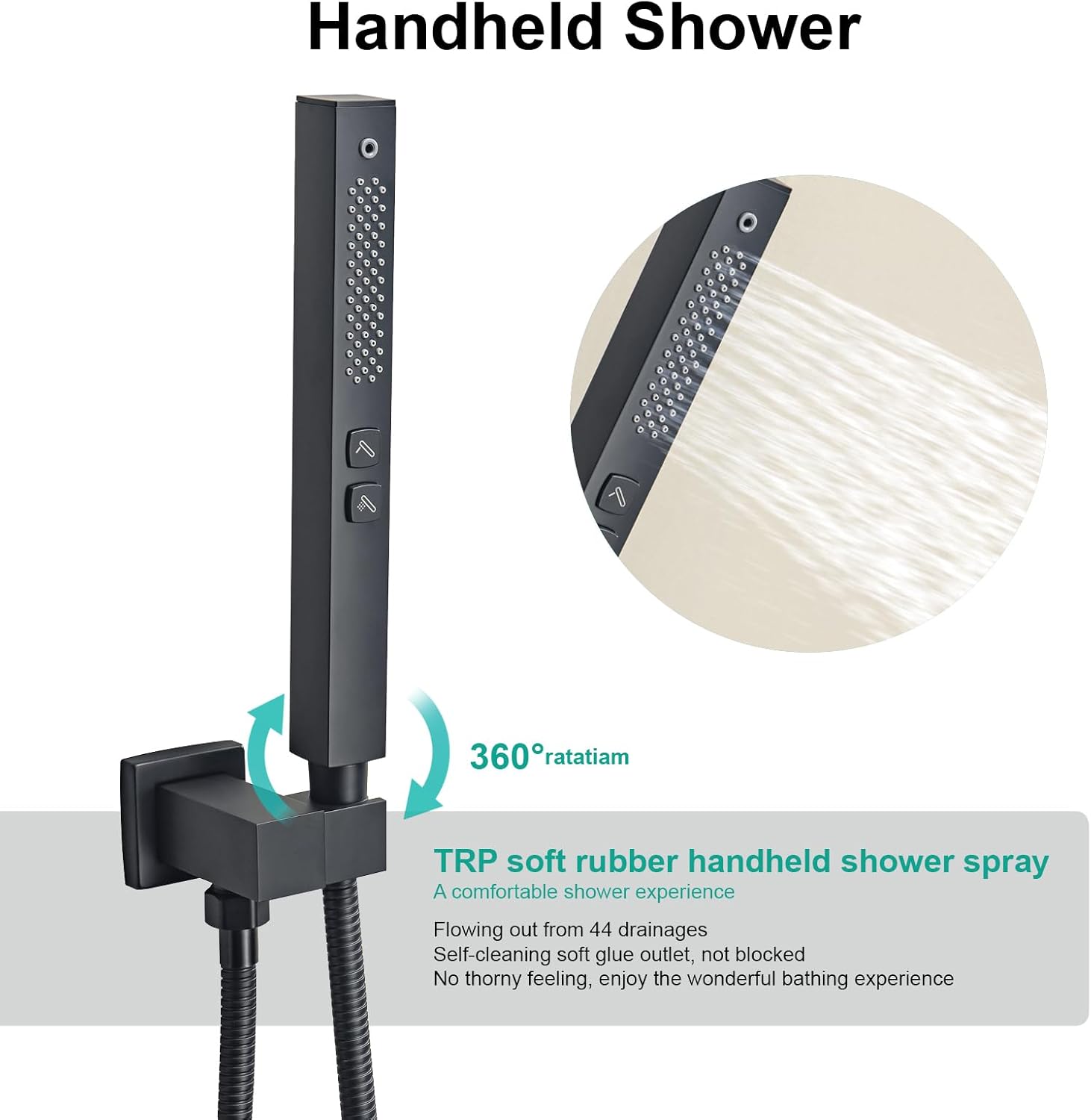 Sistema de ducha negro mate con cabezal de ducha cuadrado de 12 pulgadas y rociador de mano, juego combinado de accesorios de ducha de baño de alta
