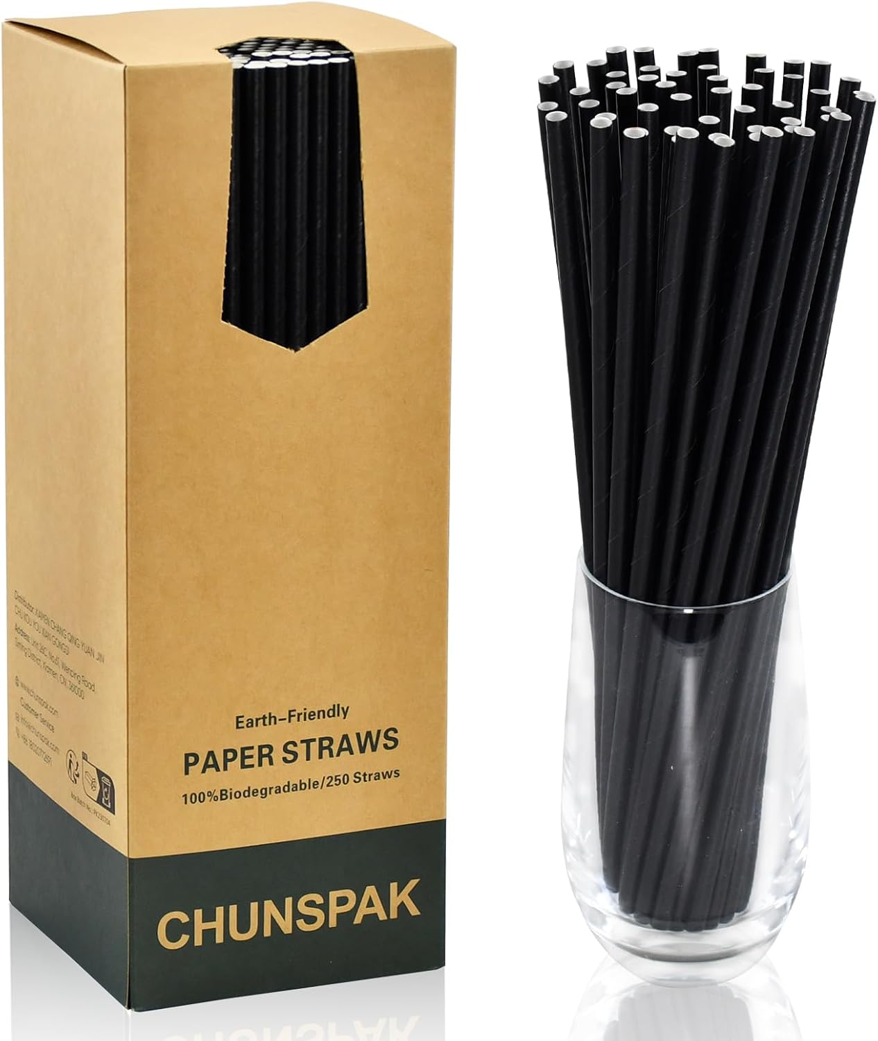 Chunspak Pajitas de cóctel desechables de papel negro de 10 pulgadas de largo, 250 unidades, sin envolver, para bebidas altas, bares y restaurantes