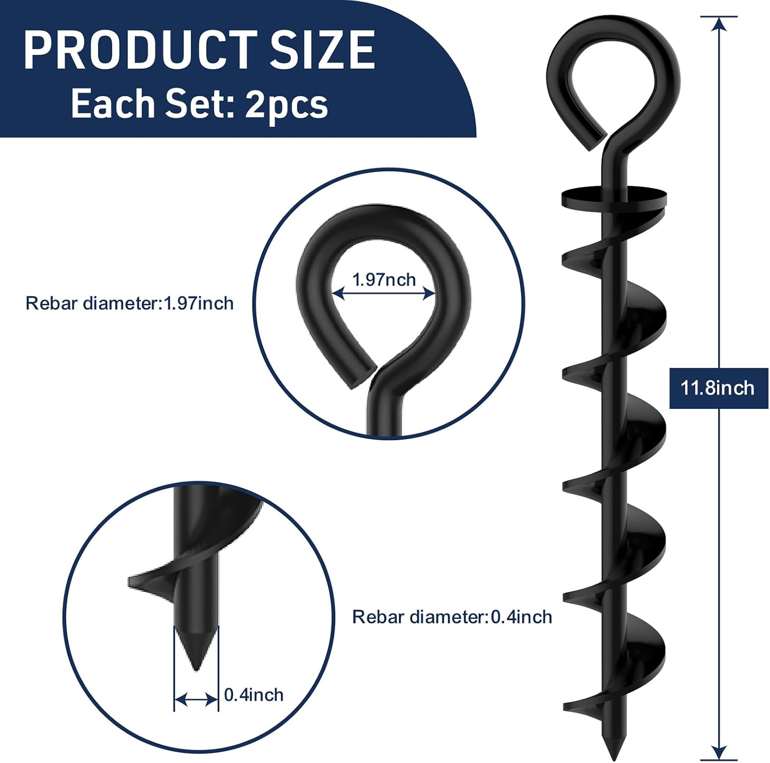 Eurmax USA Canopy Stakes Tent Stakes Dog Tie Out Stakes Corkscrew Shape Steel Trampoline Stakes with Iron Rod Installation Tool & Wind Ropes