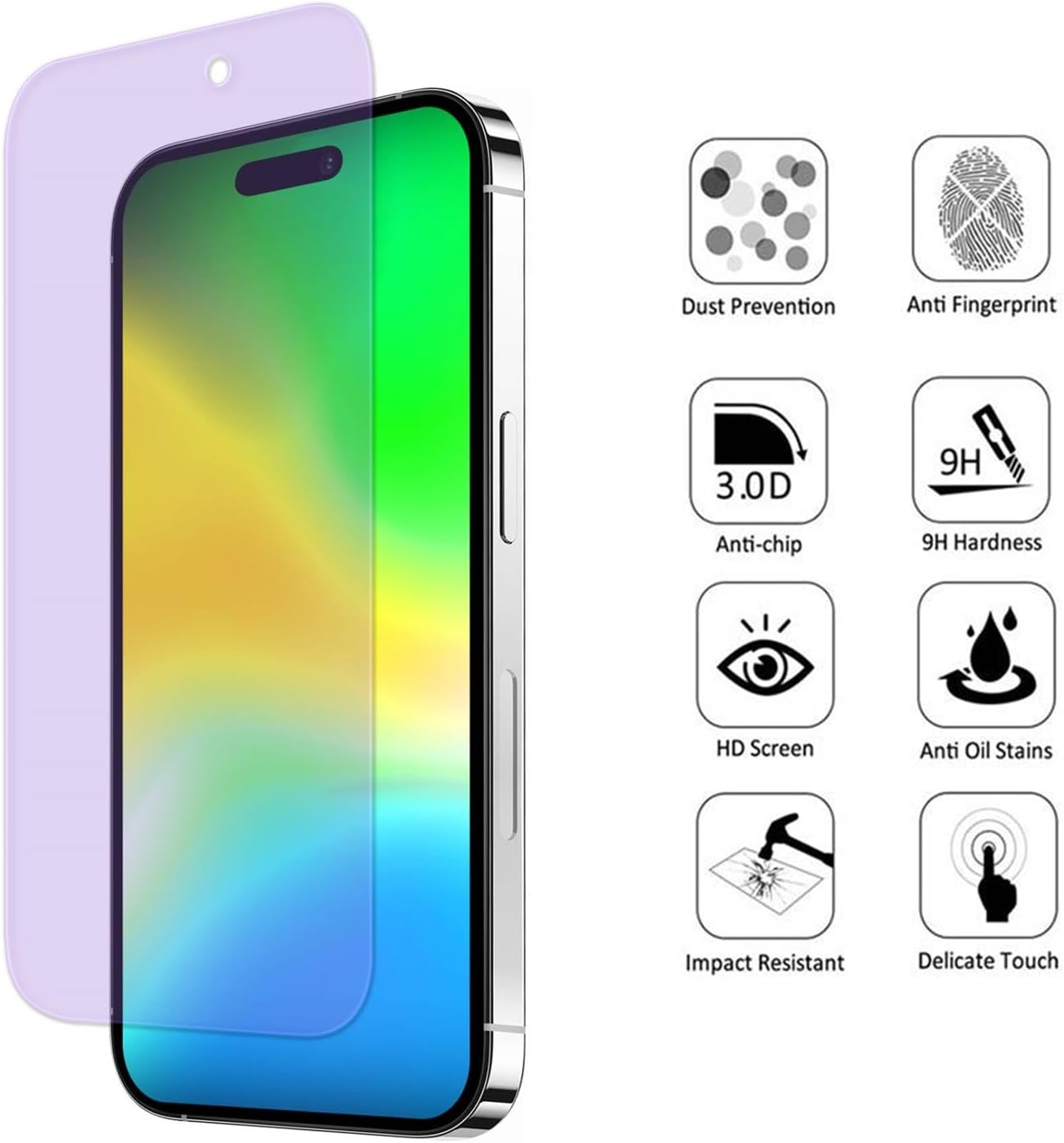 Protector de pantalla de vidrio templado para iPhone 15 Pro Max, antiluz azul protección ocular