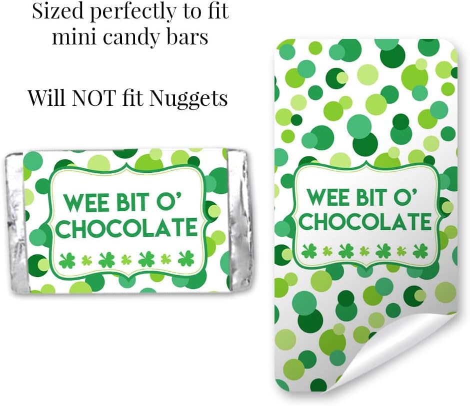 Wee Bit O’ Fun Día de San Patricio, mini envoltorios de calcomanías de chocolate para niños, 45 etiquetas envolventes de 1.4 x 2.6 pulgadas por