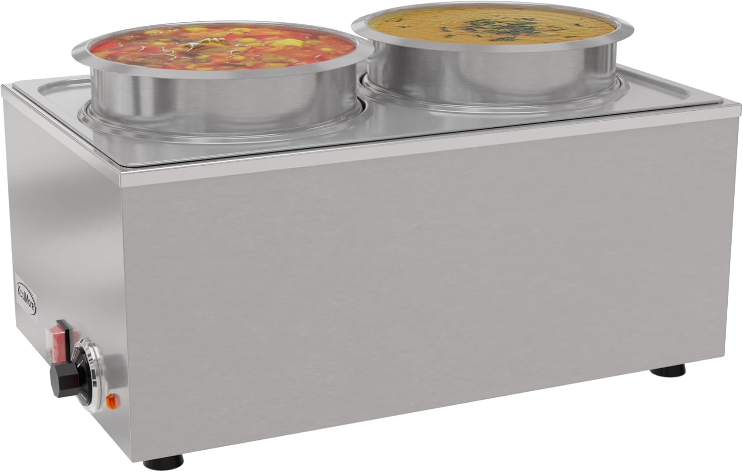 KoolMore Calentador de alimentos comercial Bain Marie para encimera, estación de sopa y servidor de mesa de buffet con dos ollas para servir,