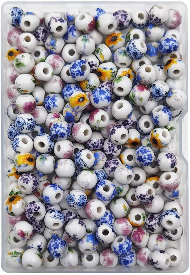INSPIRELLE 180 cuentas de porcelana redondas chinas de cerámica de 0.315 pulgadas (0.315 in) para hacer joyas hechas a mano, pulseras, collares,