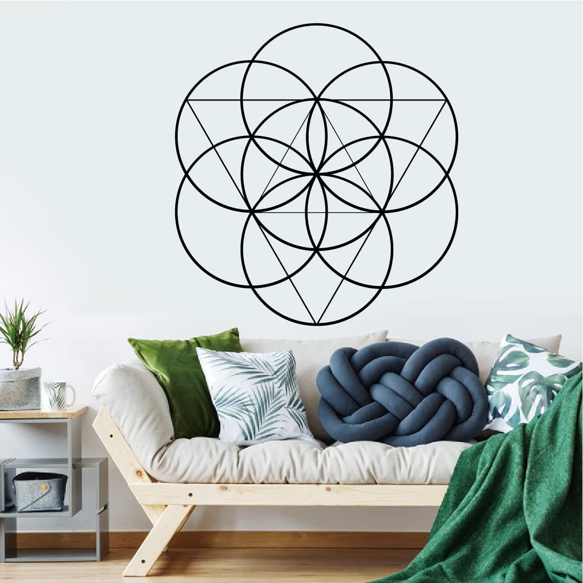 Pegatina de pared de geometría sagrada, círculo geométrico de alquimia, diseño de mandala redondo, póster de polígono estereoscópico BK046 (M-14.5 x