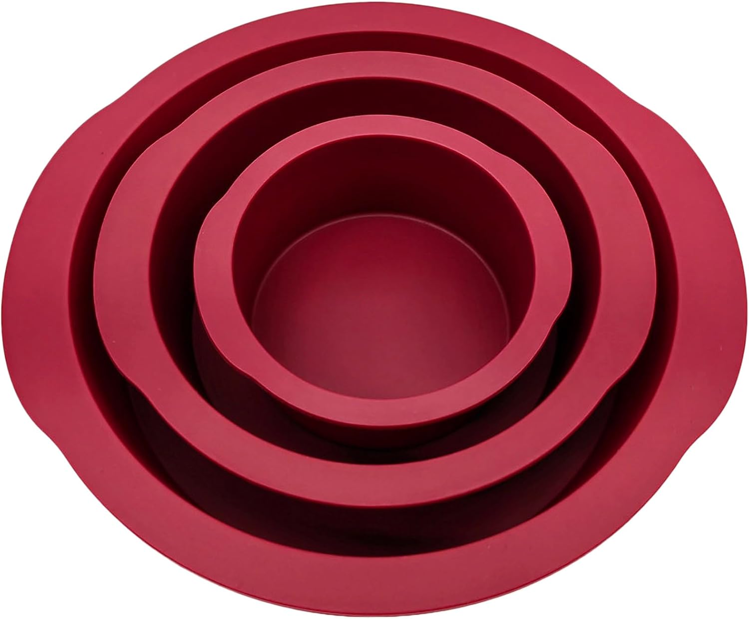 Juego de 3 moldes redondos de silicona color rojo vino para hornear, moldes de silicona flexible antiadherente para pasteles de capas, pastel de