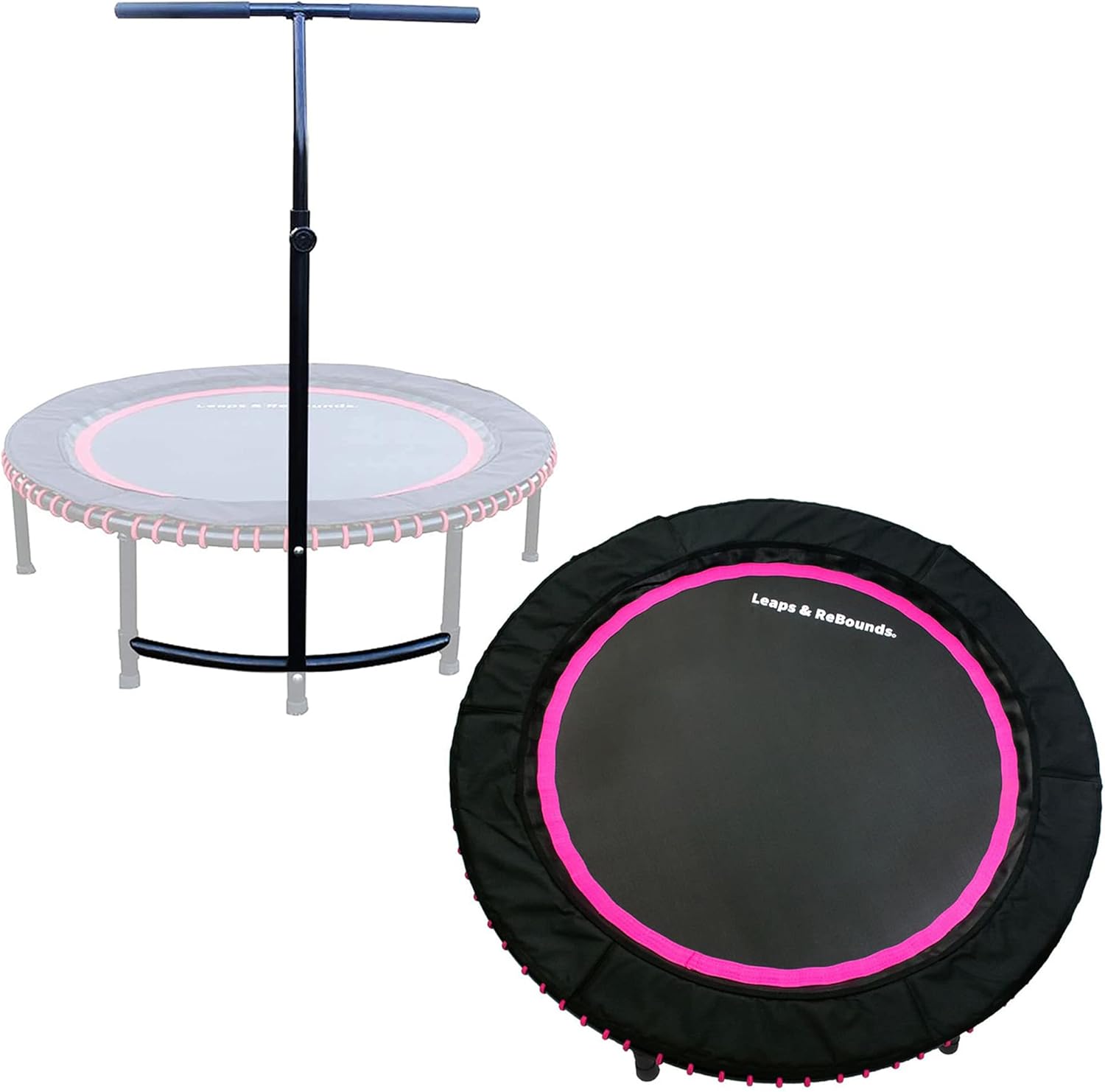 LEAPS & REBOUNDS Barra de estabilidad ajustable de 40 pulgadas con mini trampolín de fitness de 40 pulgadas y rebote de gimnasio en casa para