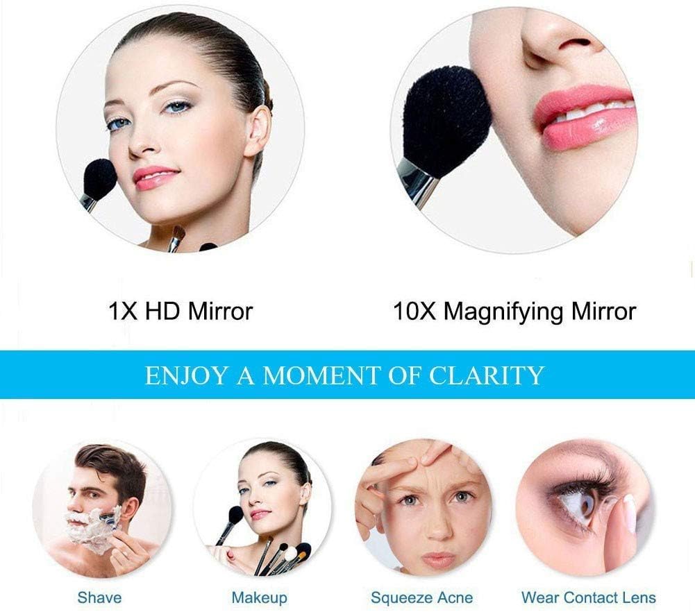 RomildaYuan Wall Mount LED Lighted Makeup Mirror 10X Magnifying Cosmetic Mirror 360 Swivel Extendable Two Sided Vanity Mirror for Bathroom, Powered