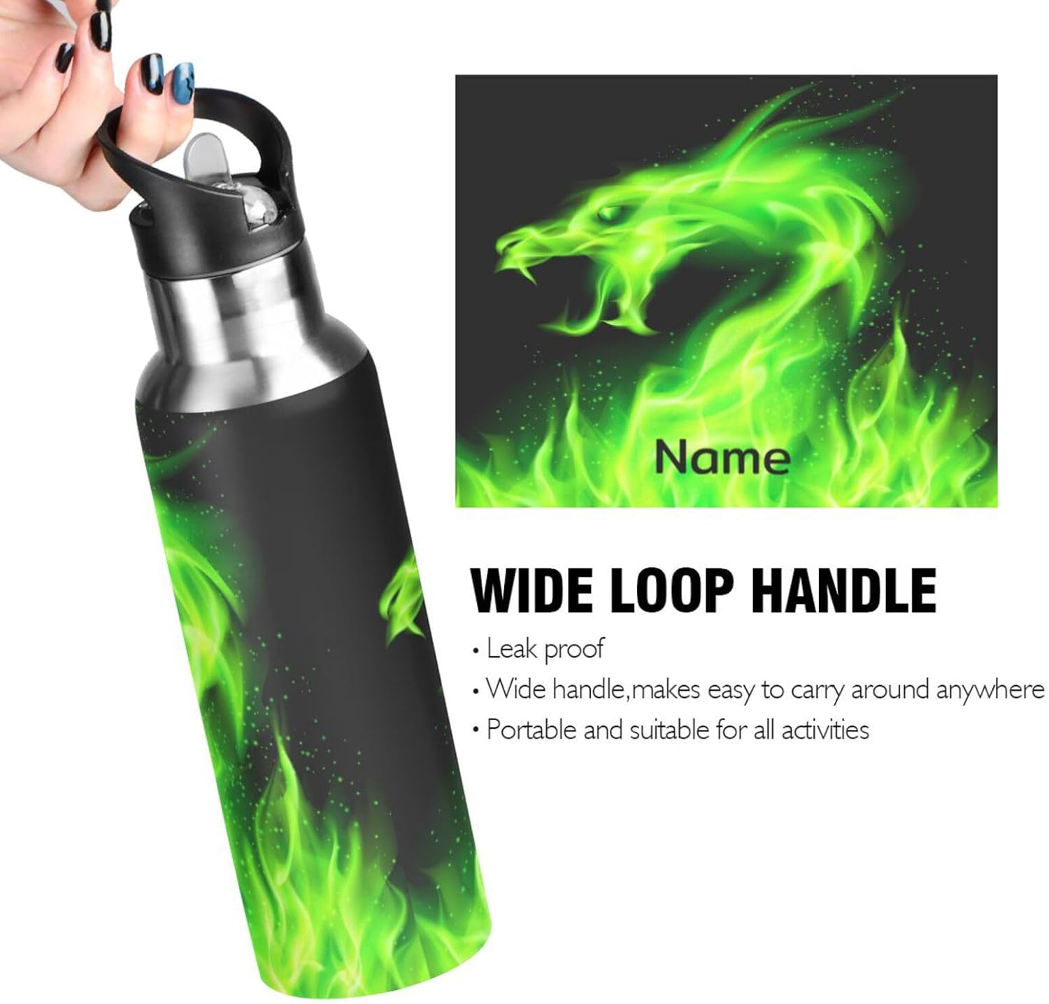 xigua Botella de agua deportiva aislada de acero inoxidable de 22 onzas con tapa de popote, botellas térmicas a prueba de fugas para mantener el