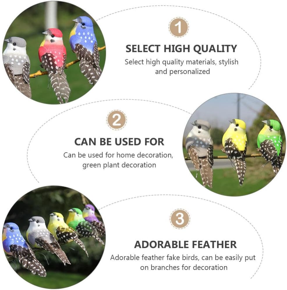 Garneck 12 piezas de simulación de espuma para pájaros, pequeños pájaros, patio, mini animales, estatua, decoración de boda, pájaros artificiales,